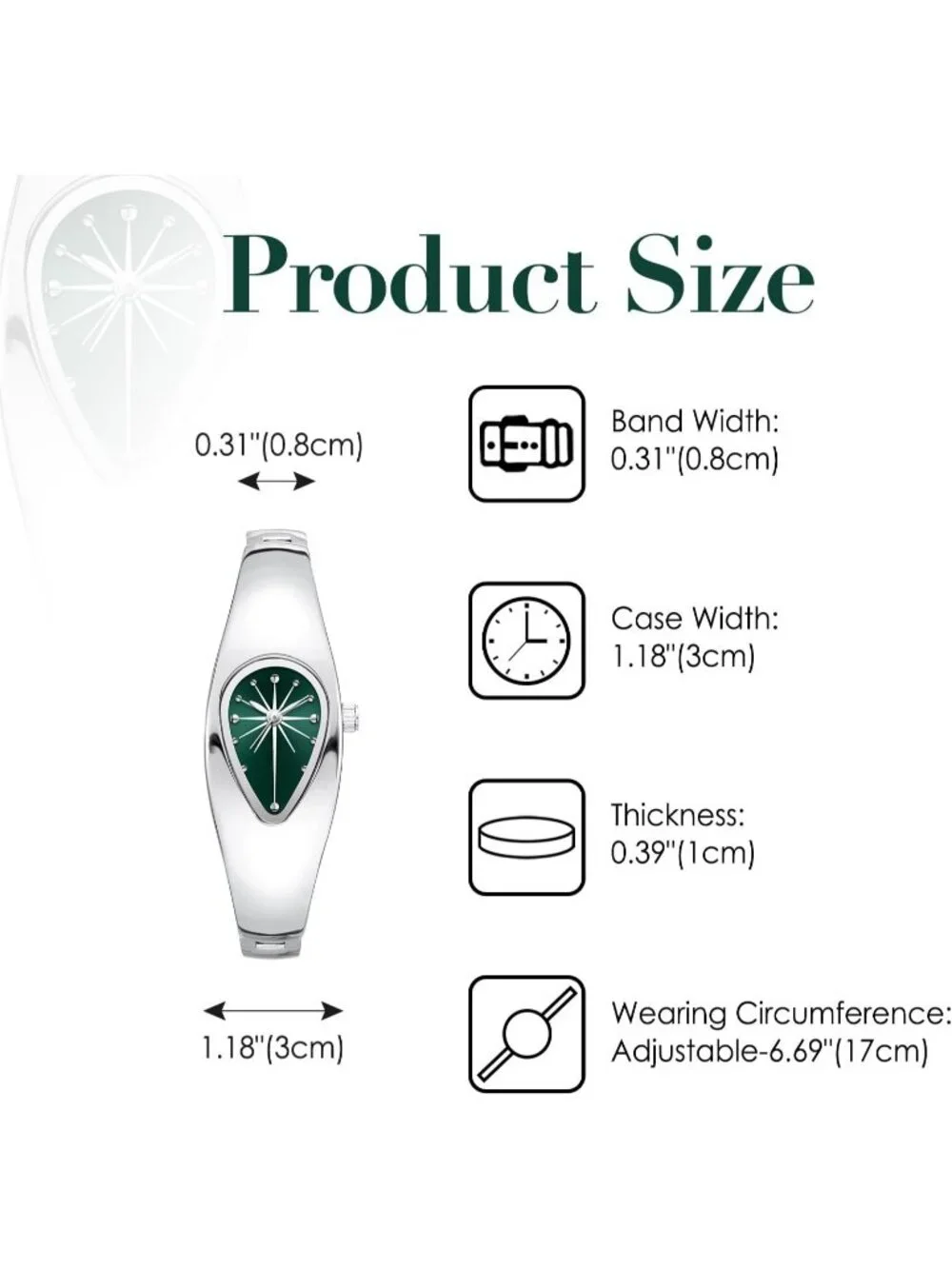 Women's Silver Green Stainless Steel Strap Teardrop Shape Dial Quartz Watch